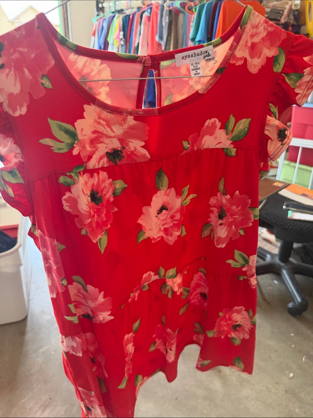 Eyeshadow girls red floral short-sleeve top